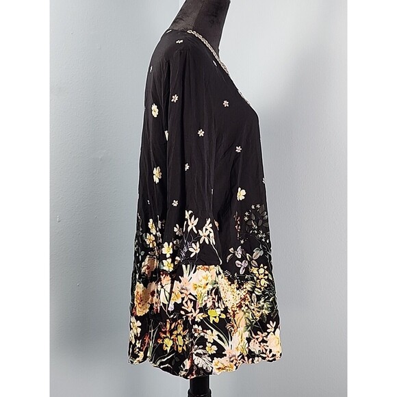 Coco + Carmen L/XL Tunic Floral Tiered Ruffle Sleeve Boho Bead Embellished Top - Picture 5 of 12